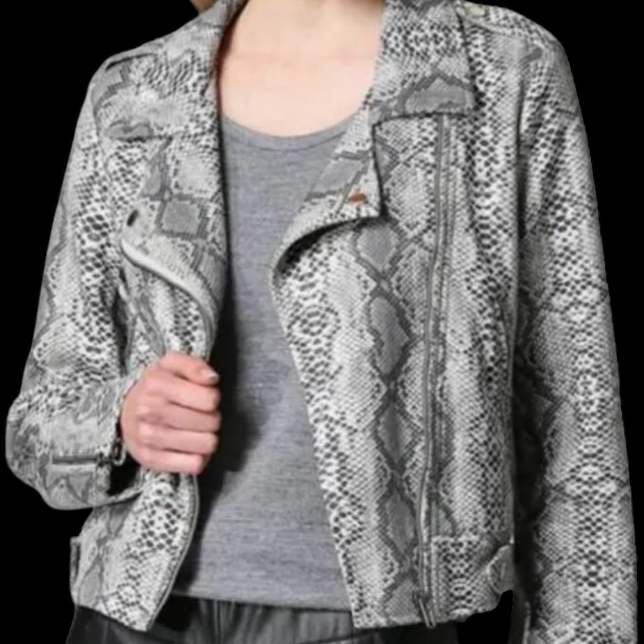 Six/Fifty Scuba Faux Suede Snake Print Moto Jacket